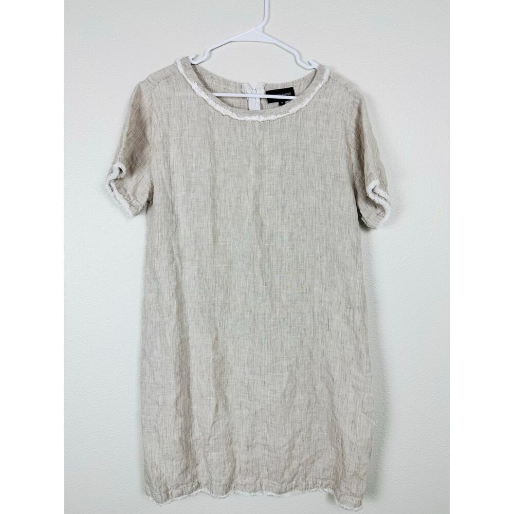 French Curve Linen Shift Dress Raw Hem Neutral Minimalist M